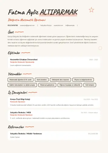 Matematik Öğretmeni Cv Örnekleri cv indir
